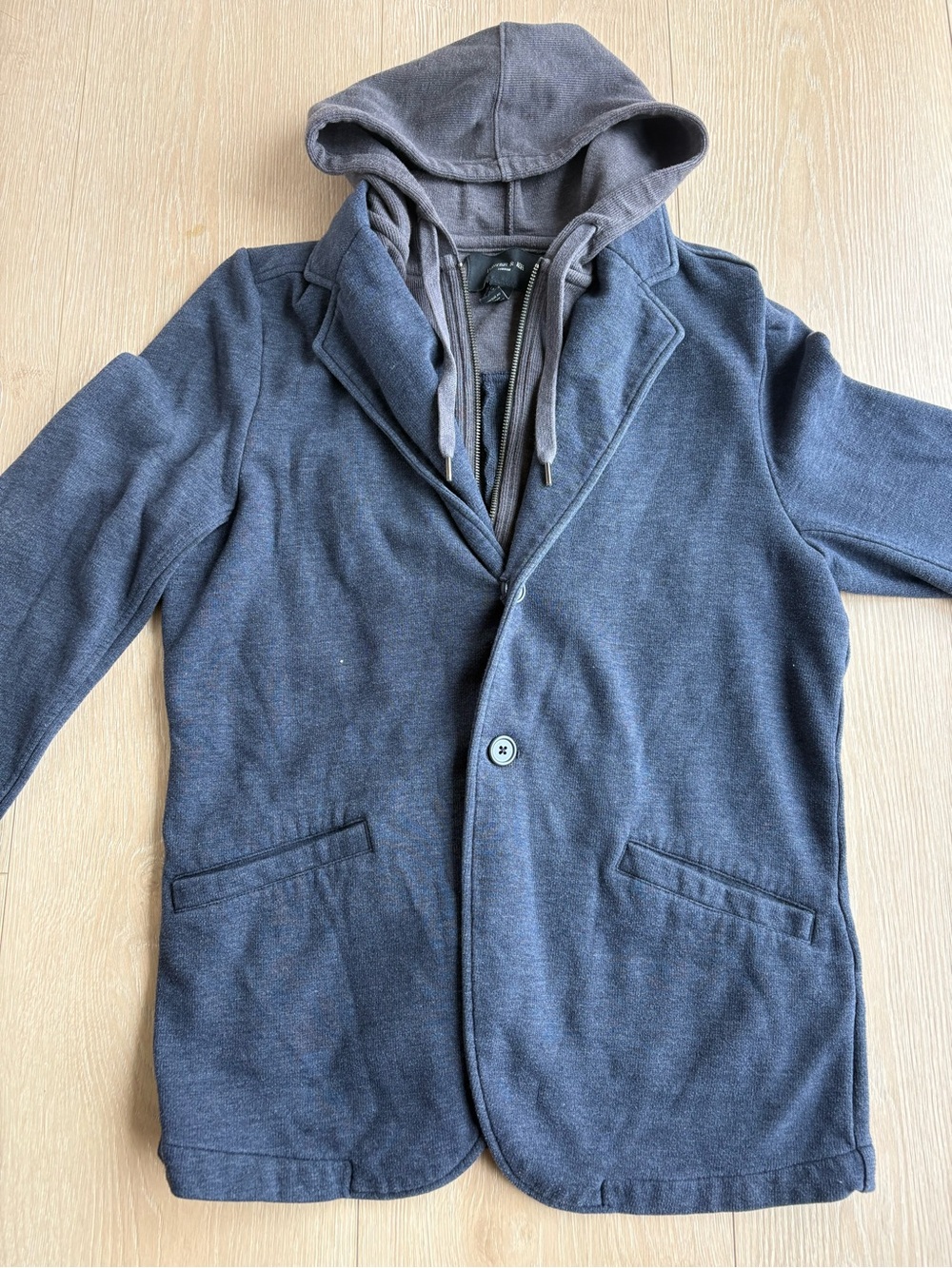 Men's Hooded Knit Blazer Jacket - Grey